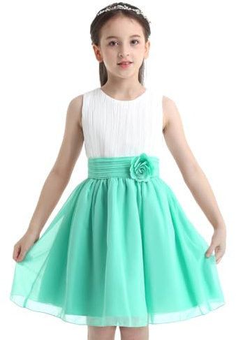 iEFiEL Bambina Vestito Lungo Ragazza Principessa Abiti da Sposa Bambine Matrimonio Nozze Damigella d'Onore Bianco Rosa Verde Elegante 2-14 Anni Verde 12 Anni