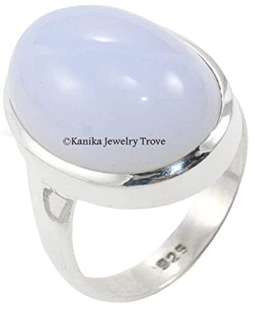 aqua blauer Chalcedon Edelstein 925 Sterling Silber Lünette einfacher Cabochon Ring feiner Schmuck Jahrestag Muttertagsgeschenk (Aqua Chalcedon, Größe 7)