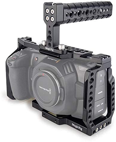 MAGICRIG BMPCC 4K /BMPCC 6K Cage with Top Handle for Blackmagic Pocket Cinema Camera BMPCC 4K /6K to Mount Microphone Monitor LED Light