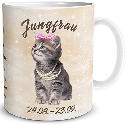 TRIOSK Tasse Katze lustig mit Spruch Sternzeichen Jungfrau Katzenmotiv Geschenk für Katzenliebhaber Geburtstag Frauen Freundin