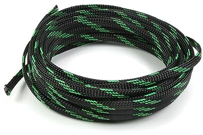 Othmro 5m Cable Tidy Sleeve, Diameter 6mm, Braided Cable Management Protector, Cable Organizers Wire Tidy Tube for Desk TV PC, 1 Pc Black and Green
