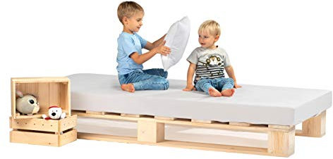 sunnypillow 100x200 cm Palettenbett aus Holz Holzbett Massivholzbett Bett aus Paletten Palettenmöbel Naturholz Fichte europalette 80 90 100 120 140 160 180 200 220 240 x 200 cm
