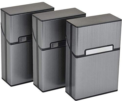 Linkbro Aluminium-Zigarettenetui, 3er-Set, grauer magnetischer Deckel, elegantes Design, Aluminium-Zigarettenschachtel