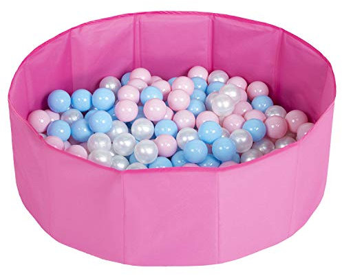 Selonis Faltbare Bällebad Mit 100 Bälle Für Kinder Spielbad, Rosa:Babyblau/Puderrosa/Perle