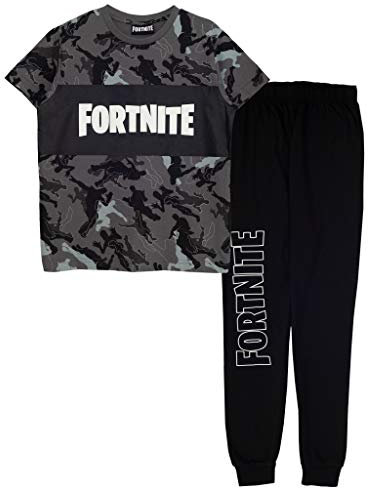 Popgear Fortnite Emotes Camo-Pigiama Lungo Set, Nero, 11-12 Anni Bambini e Ragazzi