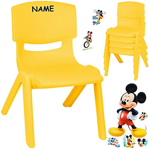 alles-meine.de GmbH Kinderstuhl/Stuhl - Motivwahl - gelb + Sticker - Mickey Mouse - inkl. Name - Plastik - bis 100 kg belastbar/kippsicher - für INNEN & AUßEN - 0-99 Jahre ..
