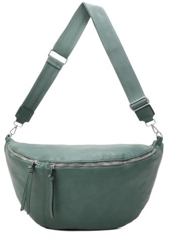 XXL Tasche Bauchtasche Hüfttasche Crossbody Schultertasche Umhängetasche Kunstleder Gürteltasche Crossover Slingntasche Unisex Bag Grün