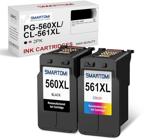 SMARTOMI Wiederaufbereitete PG-560XL CL-561XL Druckerpatronen, Kompatibel Mit Canon Pixma TS5350 TS5351 TS5352 TS5353, Schwarz Und Farbe, 2er-Pack (1xSchwarz,1xFarbe)
