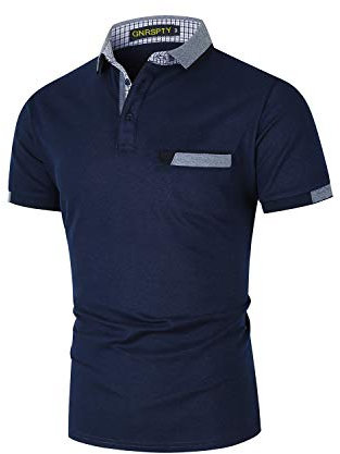 GNRSPTY Herren Poloshirts Kurzarm Baumwolle Polo Shirts Männer Slim Fit Polohemd Golf Farbe Nähen T-Shirt S-XXL,Blau 1,XXL