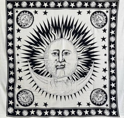 Sofaüberwurf, großer Mond, weiß, Ethno-Überwurf, 210 x 240 cm, 100 % Baumwolle, bedruckt, Maxi