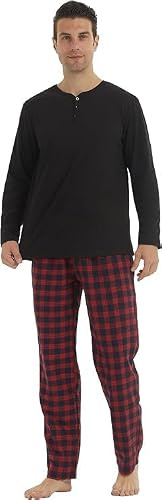 YUSHOW Pigiama per Uomo Plaid in Pile Set Morbido Pigiameria Manica Lunga Pantaloni in Cotone Top