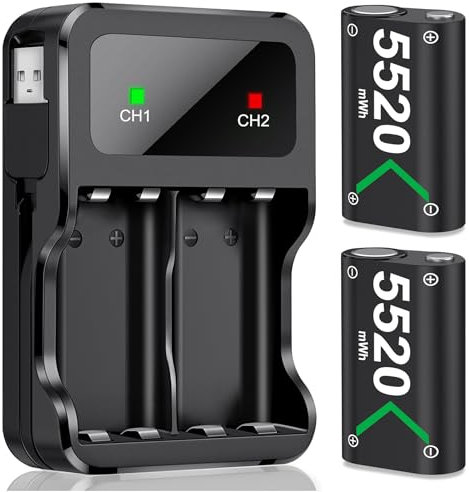Akku für Xbox One/Series X&S Controller, 2 Stück 5520mWh Akku Hoher Kapazität Batterien, NI-MH Akku Kompatibel mit Xbox Series X&S/Xbox One S/Xbox One X/Xbox One Elite/Xbox One Controller