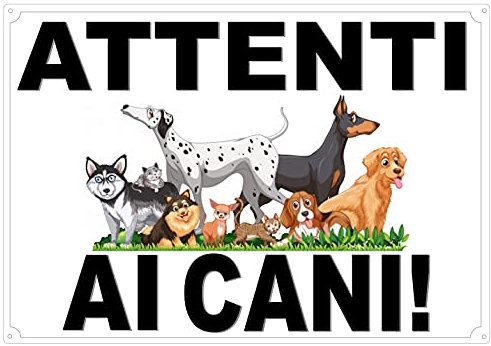 Cartello Targa da Cancello clipart ATTENTI AI CANI UMORISTICA cm 30 x 21,5 in plastica laminata alto spessore (500 micron)