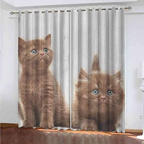 PVMLVM Tende Oscuranti Cameretta Bambini Moderne Gatto Animale 3D Stampa Tenda Isolante Per Interni Soggiorno Camera Da Letto Bagno Balcone Finestra 2 Pannelli Con Occhielli 280x260cm