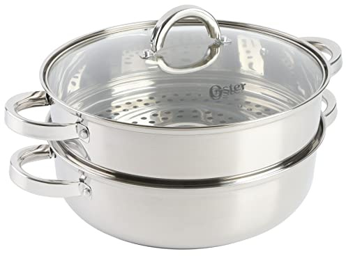 Oster Sangerfield 11-Inch Stainless Steel Everyday Cookware Pan with Steamer and Lid – Durable Nonstick Frying Skillet for Kitchen Cooking
