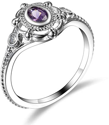 Skcess Damen Ringe Weiß Vergoldet, Damen Ring Silber Lila Vintage-Stil Mit Intarsien In Lila Cz Verlobungsringe Größe 54 (17.2)