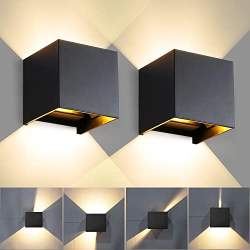 CANMEIJIA Aplique pared Exterior/Interior, 12W Impermeable IP65 Lampara Luz Blanca Cálida 3000K 1000 lm Ángulo ajustable, para Porche Salón Dormitorio