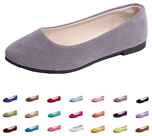 Hwalleum Women's Ballet Flats, Womens Simple Casual Flat Shoes Solid Color Pumps Ladies Girls Dolly Ballet Ballerina Work Smart Office Formal Comfort Pointed Toe Slip On Flats Shoes Grey
