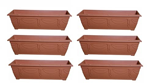 Shop4allsorts Set Of 4 Slim Venetian Window Box Trough Planter Small 60cm Plastic Plant Pot Terracotta Colour