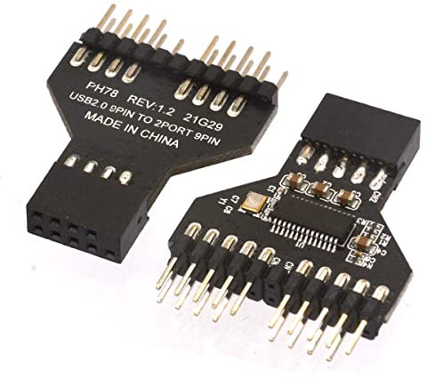 HTGuoji Motherboard 9pin USB 2.0 Header Male 1 to 2 Female Extension HUB Connector Adapter Port Multilier, Capable of Converting One Motherboard 9Pin USB 2.0 Connector to Two