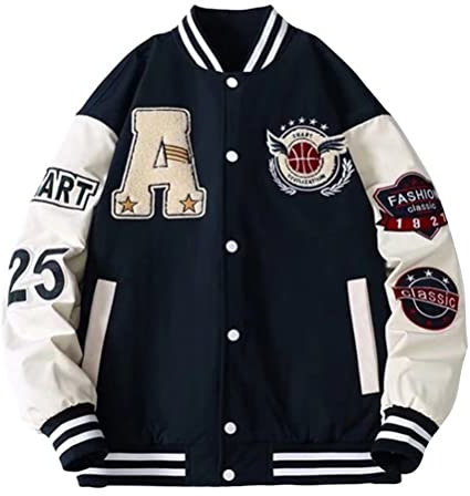 Yesgirl Veste de Baseball College Jacket Femme Homme Blouson Couple Unisexe Veste Vintage Mode Sport Jacket Varsity Vestes Manteau Automne E Noir L