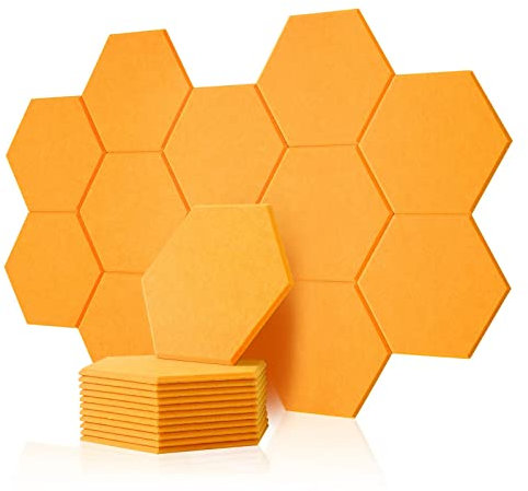 Rdutuok 12 Stück Akustik Panel,30x26x1cm Hexagon Akustik Absorber Schallschutzplatten Akustikpaneele Wand für Tonstudio, Büro,Studio und Wanddekoration (Orange Gelb)