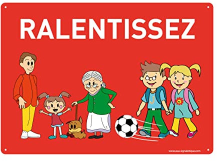 AUA SIGNALETIQUE - Panneau Signalétique en PVC Rigide et Compacte 1.5 mm. (280 x 200 mm, Panneau Ralentissez)