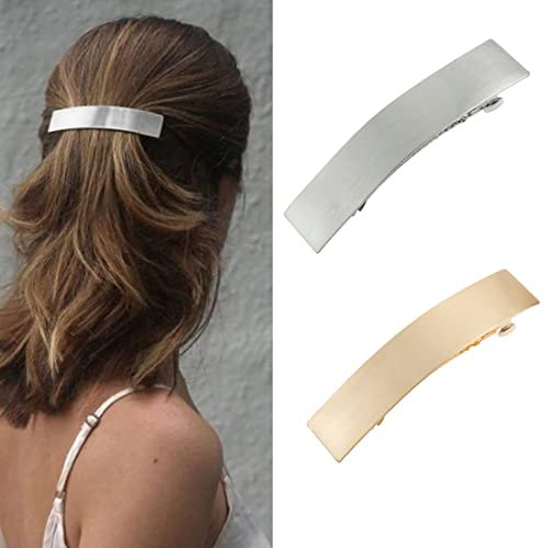 Prosy Vintage-Stil Haarspangen - Klein, Rechteckig, Metallgeometrie, Glatt - Haarschmuck für Frauen und Mädchen (Silber)