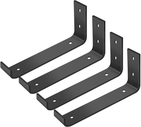 4 PCS Wall Mounted Shelve Brackets, Shelf Support Brackets Heavy Duty, Black Iron Floating Shelf Bracket, Stainless Steel, Durable Scaffold Board Shelves