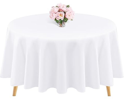 1 Packung hochwertige, runde Tischdecke, 228cm, weiße Polyester-Tischdecke, waschbar, Tischdecken aus Polyesterstoff, Tischdecke für Hochzeit, Party, Bankett, Buffet, Urlaub, Abendessen (weiß, 228cm)