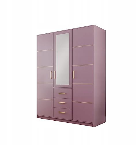 Generisch Schrank Bali 2 D3 Kleiderschrank mit Tür/Spiegel/Regal/Kleiderstange (Lila)