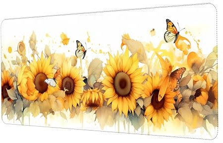 ProbTis Sunflower Mouse Pad - Large Yellow Flower Gaming Pad, Non-Slip Rubber Base, Extended Desk Protector for Home Office, 31.5x11.8 (Sunflower)