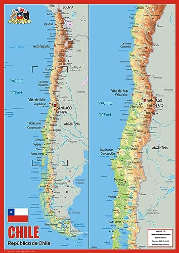 Physikalische Karte von Chile – The Oxford Collection – Größe A2 – Papier laminiert