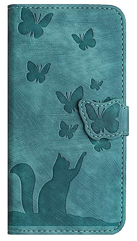 ULMANI für iPhone SE 2022/8/7/6S/6 iPhone SE 2020, geprägtes Schmetterlings- und Katzenlederetui, Geldbörse Flip Case, inneres TPU, Kartensteckplatz, Halterfunktion Handyhülle (4)