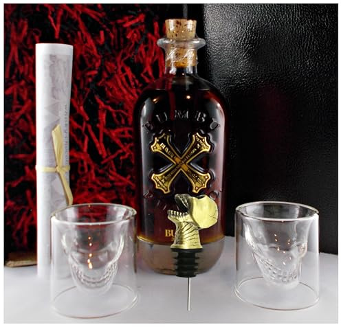 Bumbu Original Barbados Rum 0,7l - 2 Totenkopf Gläser - 1 Totenkopf Schädel Ausgießer im Geschenk Karton Edles Genießerset Männergeschenke