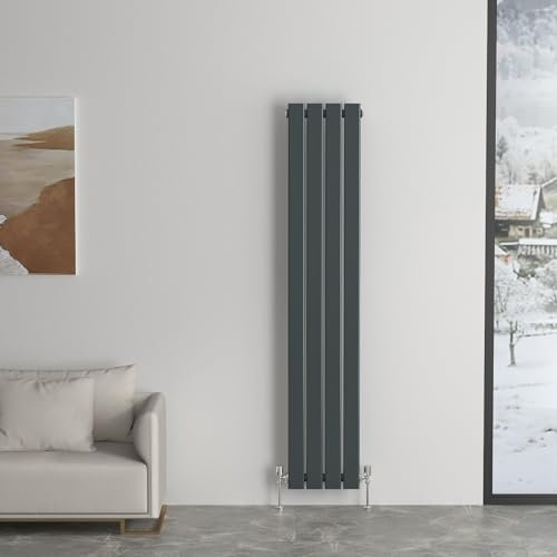 Heilmetz Vertical Radiator Anthracite, 1600 x 304mm Vertical Radiators Designer Single Flat Panel Radiator Modern Heater Central Heating Radiator