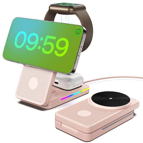 Foldable Travel Wireless Charger, Magsafe Charger for iPhone 16 Pro Max/15/14/13/12, Magsafe Charger Stand Apple Charging Station for Apple Watch 9/Ultra, iPhone Charger Stand for AirPods Pro