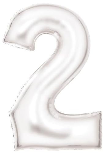 Große Zahl 2 Silk Lustre weiß Folienballon N34 verpackt 86 cm