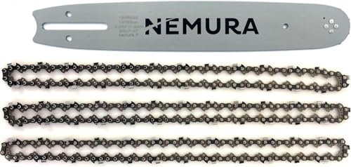 Guida Nemura da 33 cm e set di 3 catene per motoseghe - 47 Maglie di trasmissione - Passo 3/8 LP - Calibro 0.50 (1,3 mm) - Ricambi di qualità professionale per utensili - Marca francese
