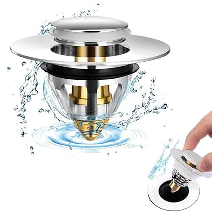 1 pieza Tapon de Lavabo Universal Tapón Fregadero Tapon desagüe automático Tapon Lavabo Baño en Acero Inoxidable Tapon Fregadero y Cesta Antiobstrucción Adecuado para baño, Cocina, Fregadero