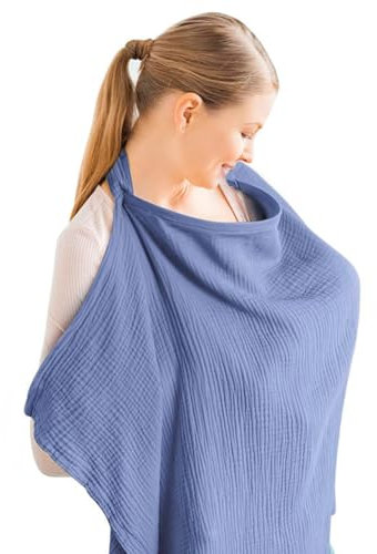 Aolso Pañuelo Lactancia Materna,Cubierta de Lactancia Materna,Capa de Lactancia con Correas Ajustables, Cuidado de Privacidad de Cobertura Total,Funda de Lactancia de Muselina-azul