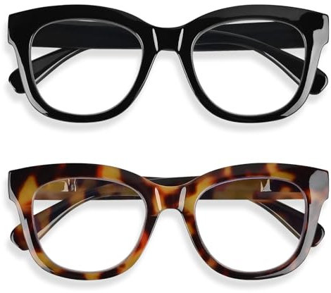 Areyeth 2er-Pack Lesebrille Damen Herren, Lesebrille Mit Blaulichtfilter Übergroße Rund Mode Brillen(schwarz+gelbe Schildkröte 1.5X)
