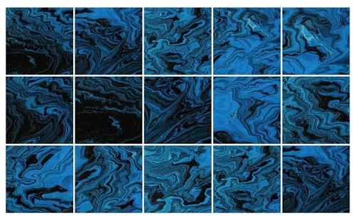 Ulticool – Adesivi impermeabili per piastrelle - Marmo blu nero - 15 x 15 cm - 15 pezzi | Adesivi a forma di piastrelle | Bordo per parete bagno cucina cucina