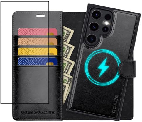 OCASE Coque Galaxy S24 Ultra Amovible 2 en 1 Étui Portefeuille à Rabat [Film Protection écran] [RFID Blocage] [Fentes pour Cartes] Housse Cuir Protection pour Galaxy S24 Ultra 5G - Noir