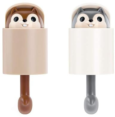 2er-Pack Cartoon-Schlüsselhaken Zum Aufhängen An der Wand, Cartoon-Kleiderhaken, Selbstklebende Cartoon-Haken, Eichhörnchenförmige Haken, Geeignet für Handtücher, Schlüssel, Taschen (Grau + Braun)