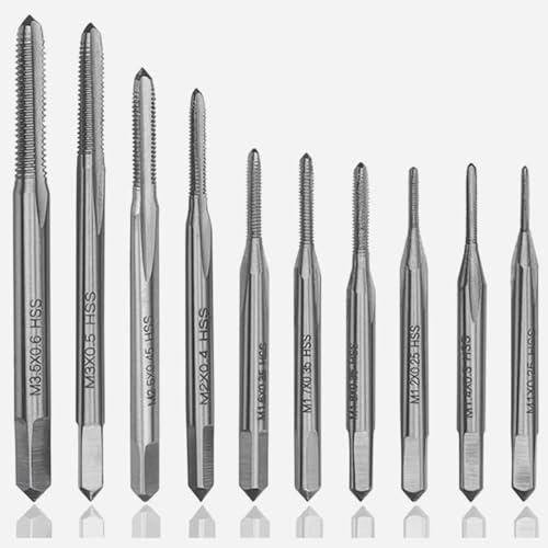 Tarauds à fileter Lot de 10 tarauds miniatures HSS - Tube droit métrique - M1 M1.2 M1.4 M1.6 M1.7 M1.8 M2 M2.5 M3 M3.5 - Pour porte-taraud réglable