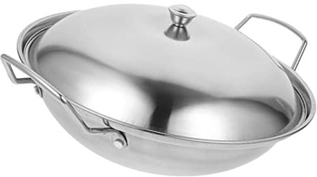 Hoement Non-Slip Double Handle Stainless Steel Wok Pot Heat Insulation Cooking Pan Kitchen Hot Pot Lid