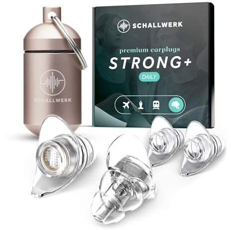 Schallwerk ® Strong+ Daily - unauffällige Gehörschutz Ohrstöpsel – dämpfen Lärm & erhalten Tonqualität – Ohrenstöpsel transparent - Earplugs geeignet für Musik, Festival, Arbeit & Lernen