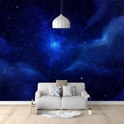 3D Panoramique Murale Univers Mystérieux Ciel Étoilé, Papier Peint Intissé 200x140cm, pour Salon, Chambre Enfant, Décoration Murale, Bleu Marine Poster Tableaux Photo Muraux