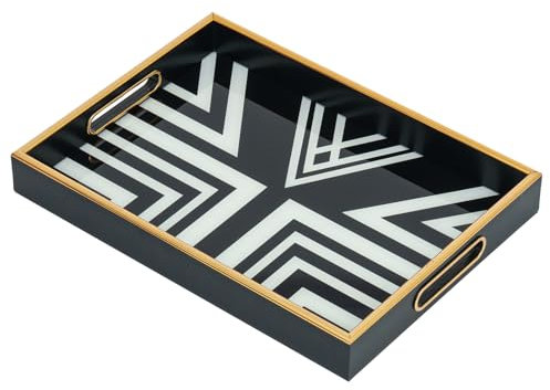 Bandeja para Servir, Bandeja Rectangular para café con asa, Bandeja Grande de Cristal para Cocina Bandeja Decorativa para Cocina, salón, Bar, Fiestas (37 x 27 x 4,5 CM)